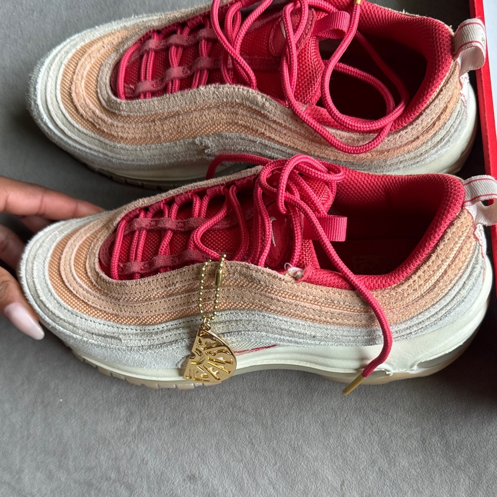 Nike Women's Air Max 97 Peach and White Sneakers - Picture 2 of 5
